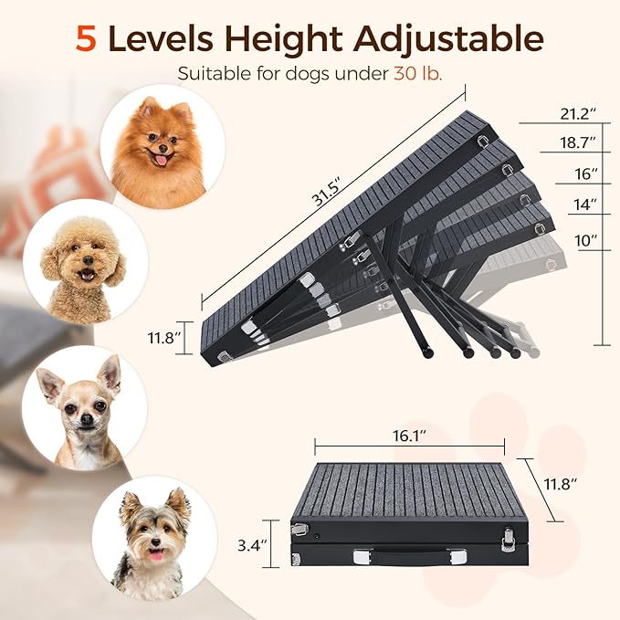 Rampa plegable para perros, 5 niveles, 31.5" largo