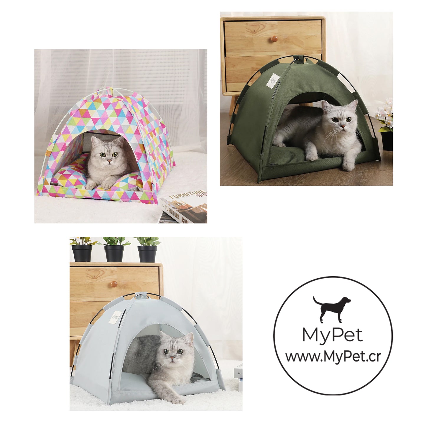 Cama estilo tienda de campaña para gatos o perros