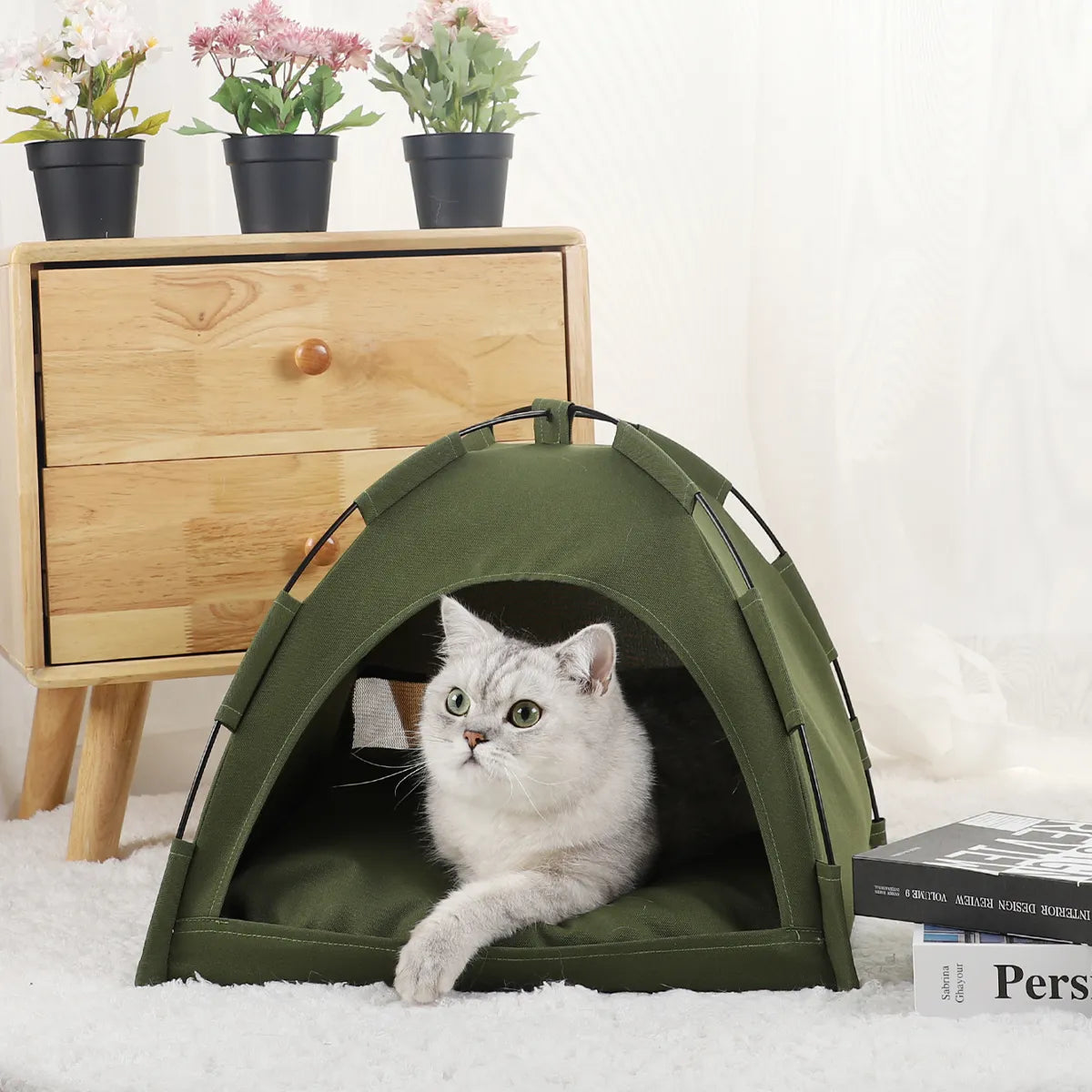 Cama estilo tienda de campaña para gatos o perros