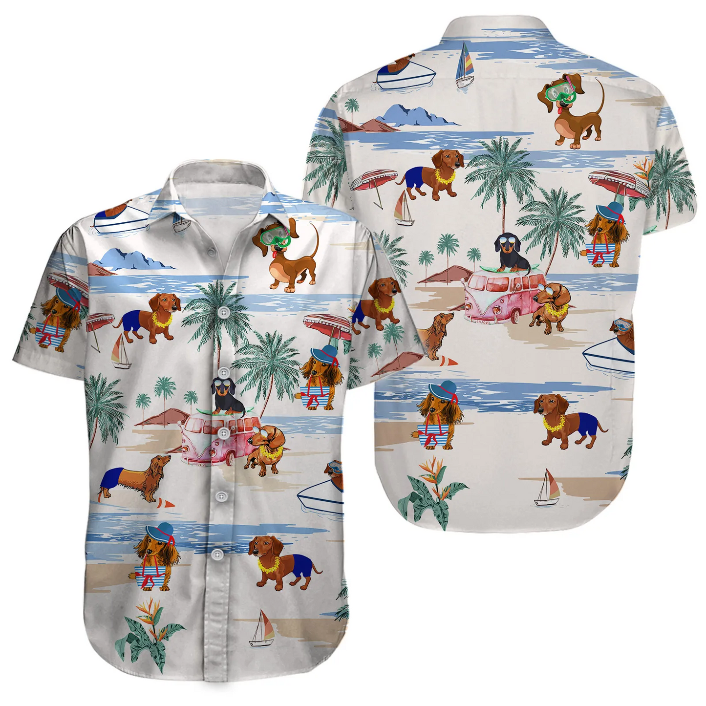 Camisa Dachshunds estilo hawaiiana para hombre, salida de playa mujer, camisa de manga corta con botones, cuello cubano, vacaciones, regalos de verano