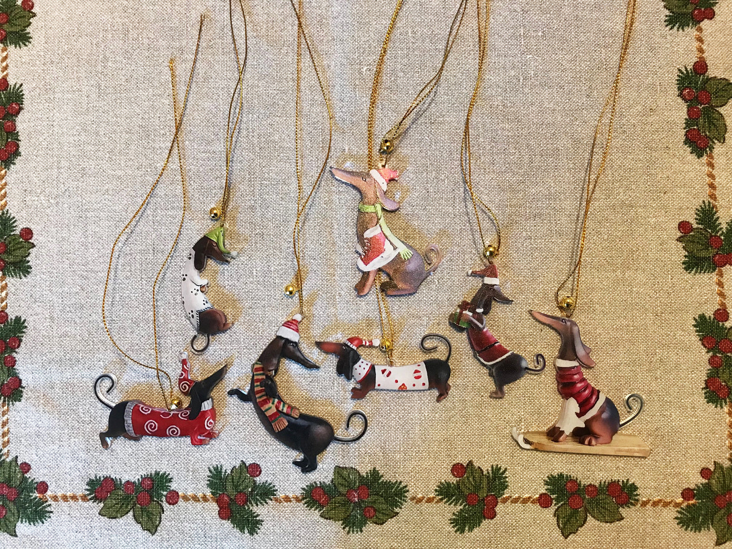 Set de 7 colgantes Dachshund para árbol de Navidad