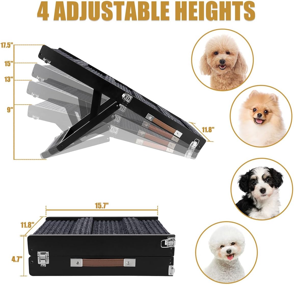 Rampa plegable para perros, 4 niveles, 31.5" largo, madera