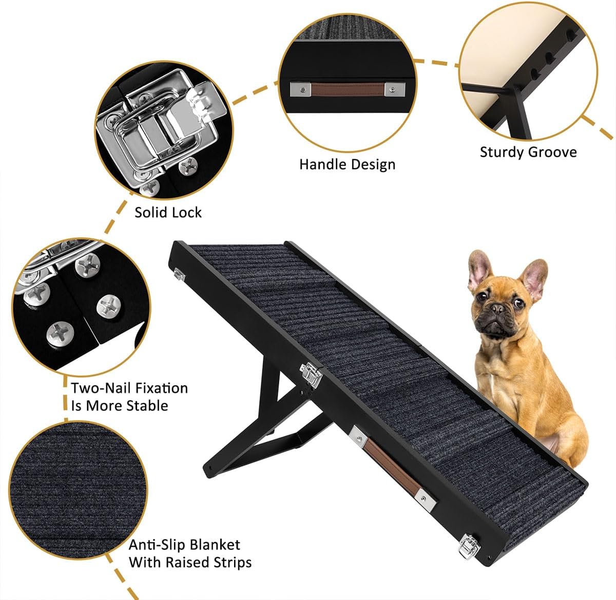 Rampa plegable para perros, 4 niveles, 31.5" largo, madera