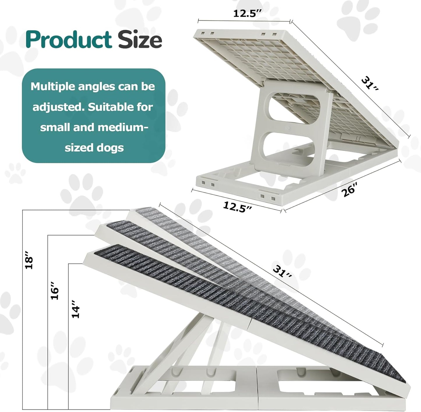 Rampa plegable para perros, 3 niveles, 31" largo, plástica