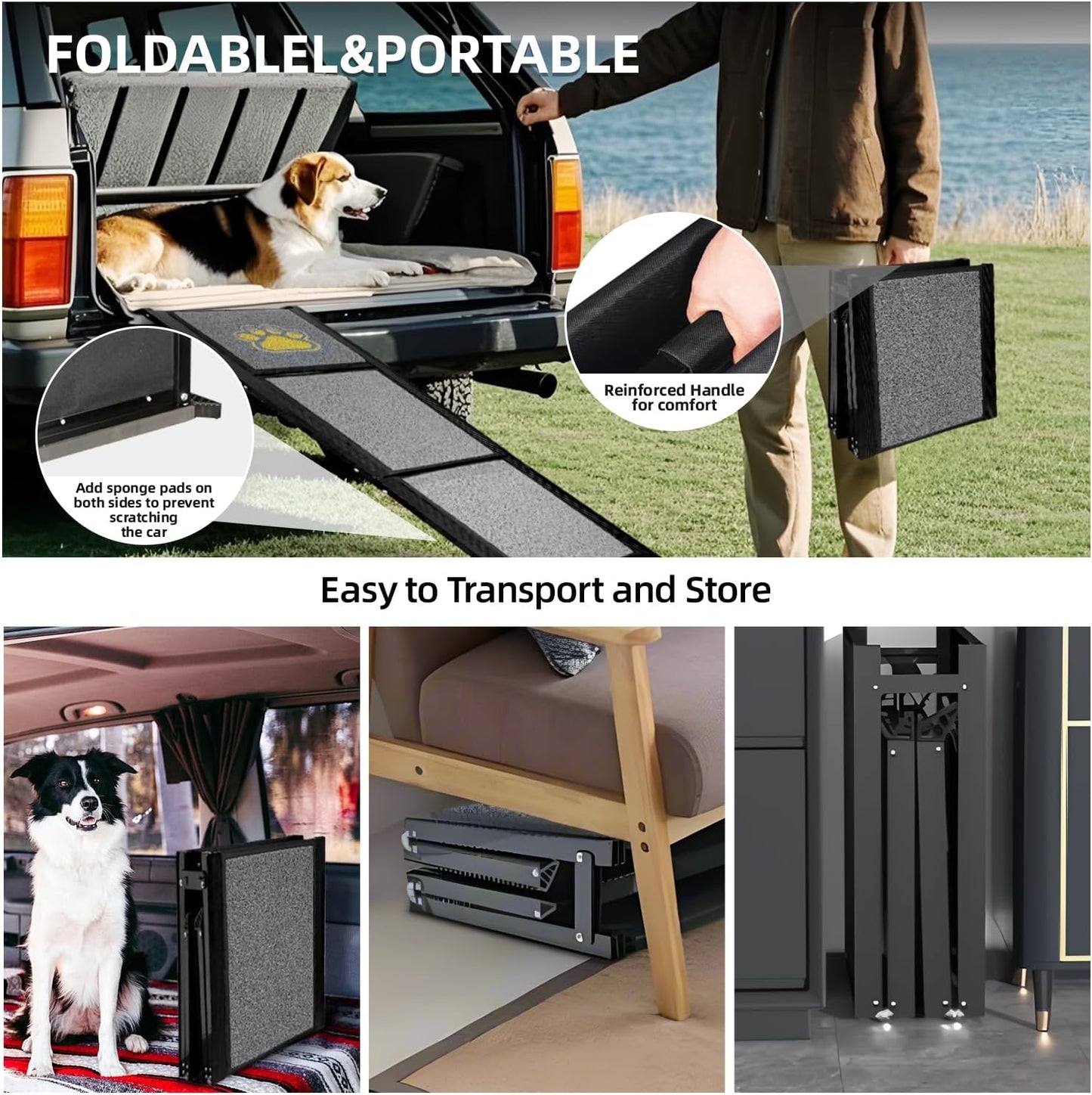 Rampa plegable para perros, 67" largo