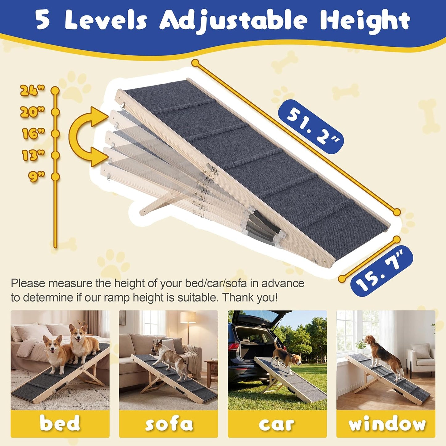 Rampa plegable para perros, 5 niveles, 51.2" de largo