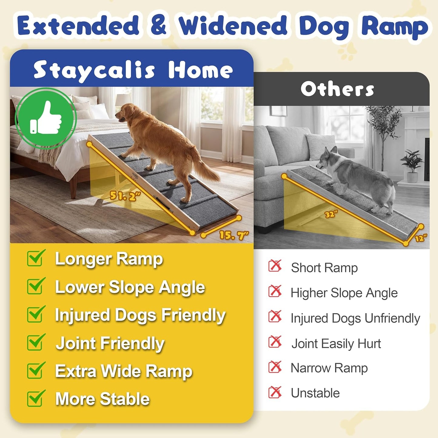 Rampa plegable para perros, 5 niveles, 51.2" de largo