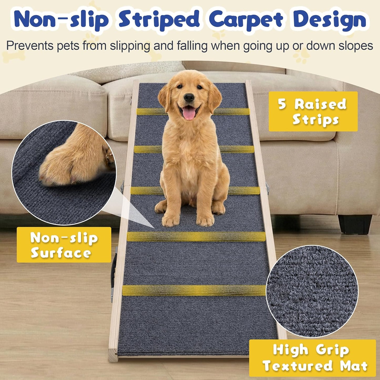 Rampa plegable para perros, 5 niveles, 51.2" de largo