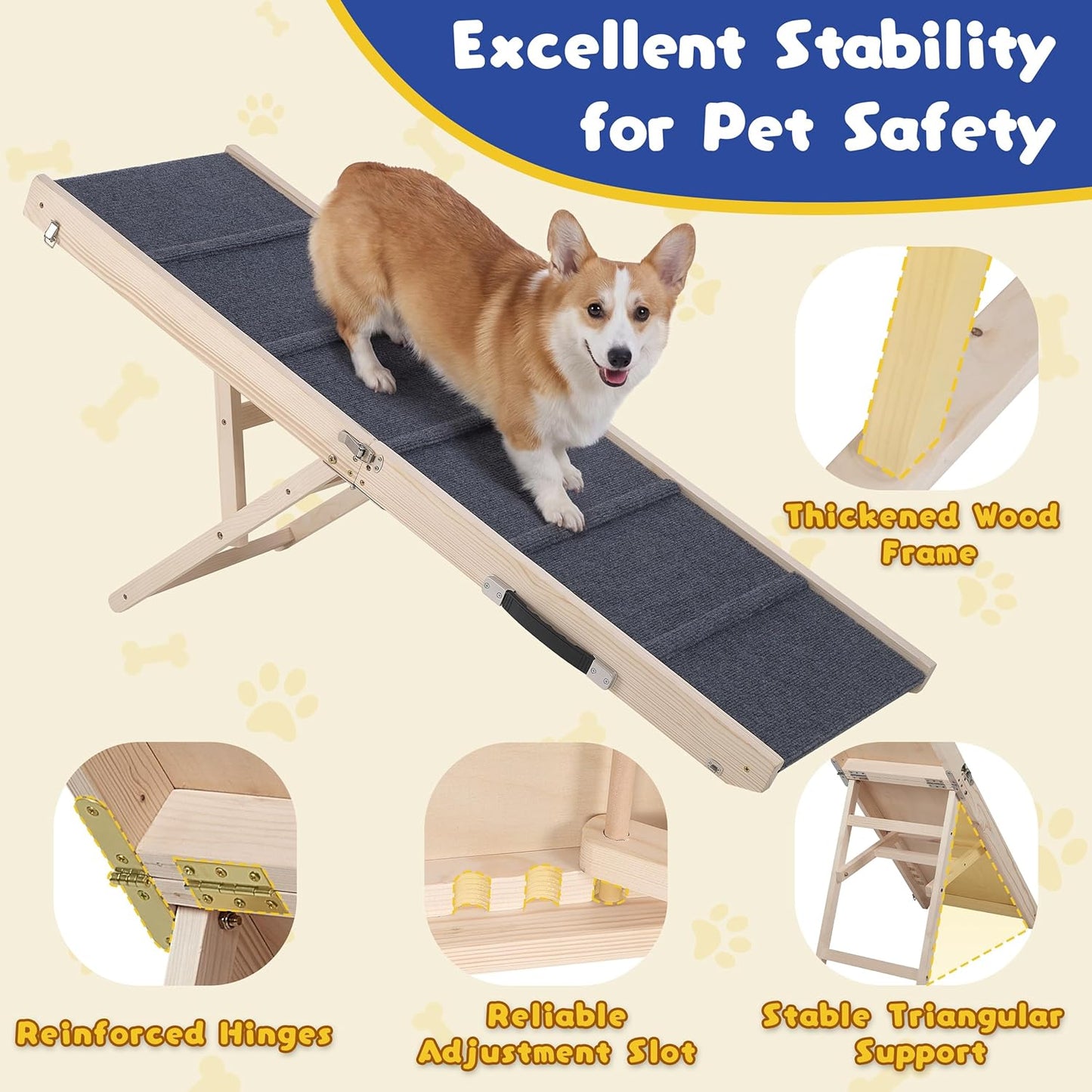 Rampa plegable para perros, 5 niveles, 51.2" de largo